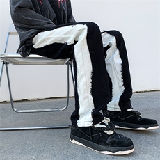 美式高街ins小众vibe鸳鸯黑白拼接直筒牛仔裤货号K719P65，男装牛仔裤，电商A063