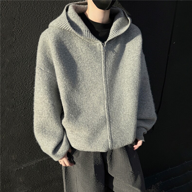 2025秋冬款美式连帽开衫针织毛衣外套复古老钱风A025-M16007-P75,男装针织衫/毛衣,电商A025