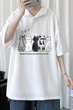 LD54100-P45连帽短袖t恤男大码胖子带帽五分袖中袖，男装T恤，电商A040