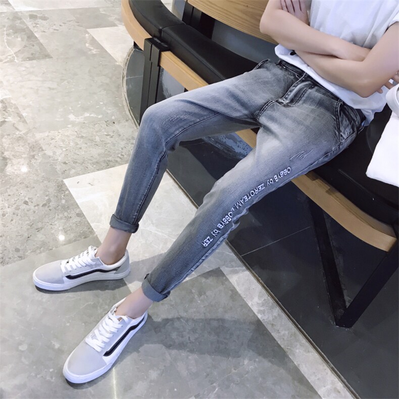 2021春秋季新款男士潮流个性牛仔裤九分裤青年黑色小脚裤男,男装牛仔裤,星座509