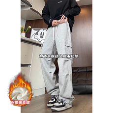 港风保暖银狐绒大码运动卫裤男大口袋休闲裤K1955J加绒-特P30控58，男装休闲裤，电商A001-1