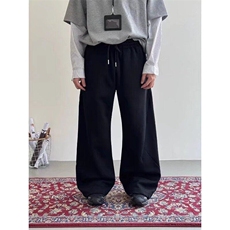 韩版纯色内弧结构弯刀休闲裤百搭直筒裤抽绳简约修身宽松微喇裤潮，男装休闲裤，星座506A