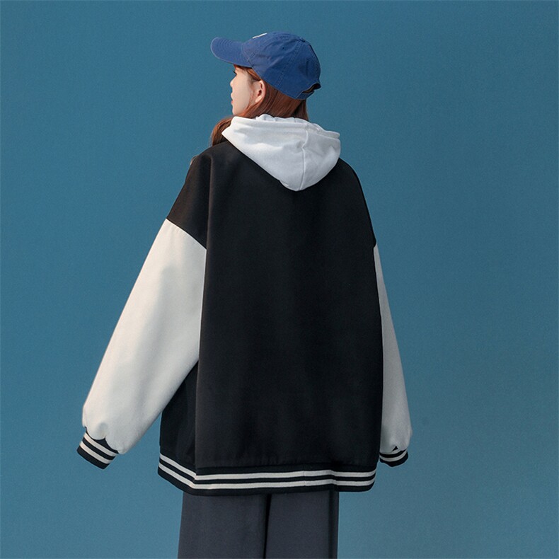 中性春季美式复古拼接螺纹翻领棒球服百搭夹克G612P85控118,男装夹克,A247A