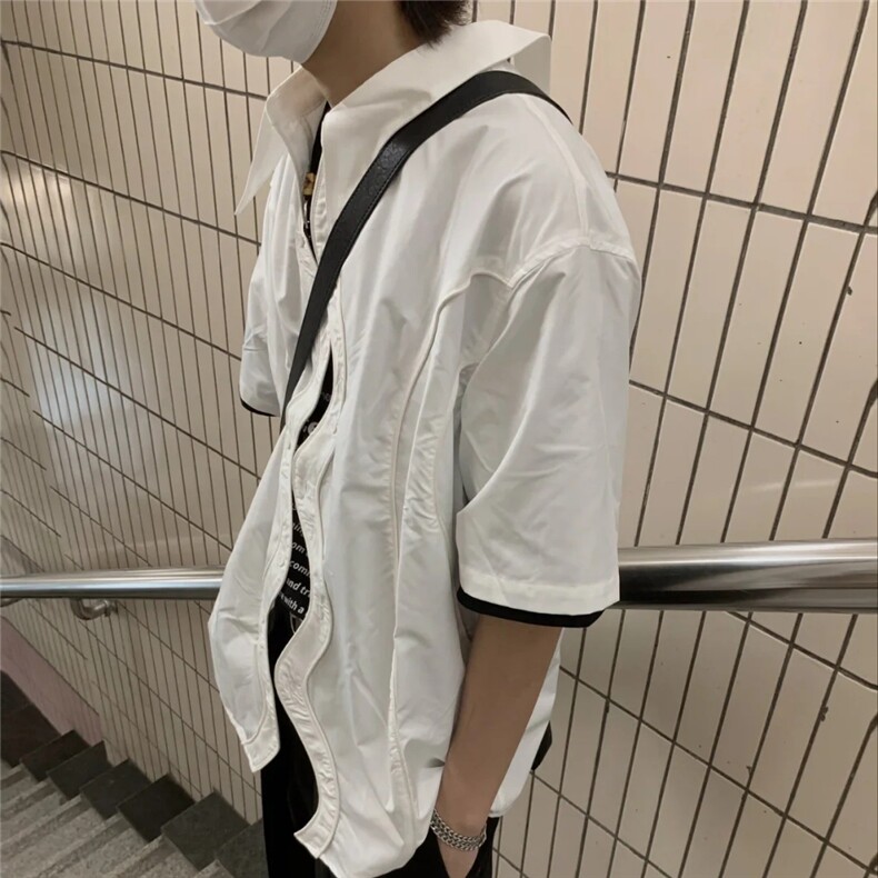CS3132p75限98休闲复古设计感夏季休闲方领衬衫,男装衬衫,电商A089-1