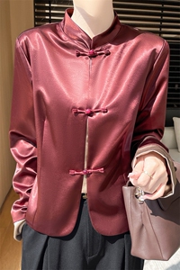 2025春季新款中式国风立领唐装休闲外套女洋气盘扣时尚缎面上衣新图片