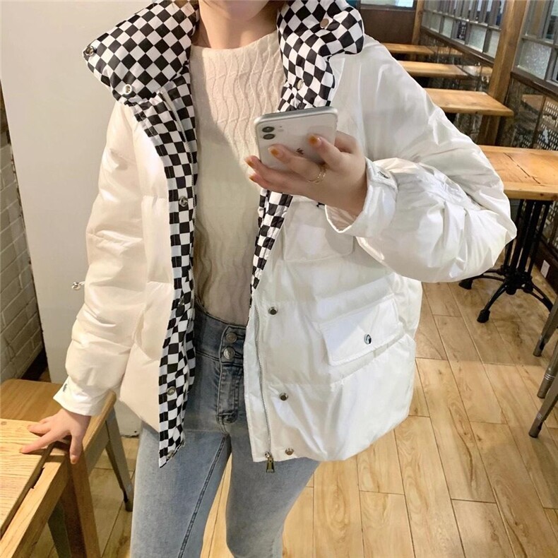 棋盘格羽绒服，女装羽绒服，雾灵水Lady-Lin