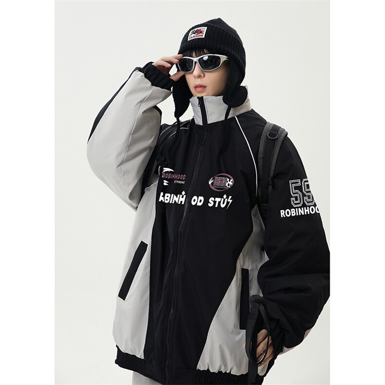 港风美式字母印花拼色立领保暖棉服外套男XZ213-MF08-P08控148,男装棉衣,星座213