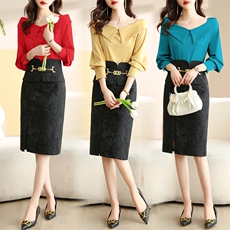 2023春夏季时尚简约大方气质优雅收腰显瘦休闲修身百搭潮流两件套，女装套装/套裙，时尚俏佳人