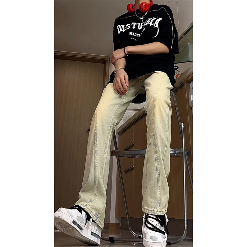 B221美式ins高街暗黑小众拼接修身牛仔裤LK24157-P60控78,男装牛仔裤,电商B221