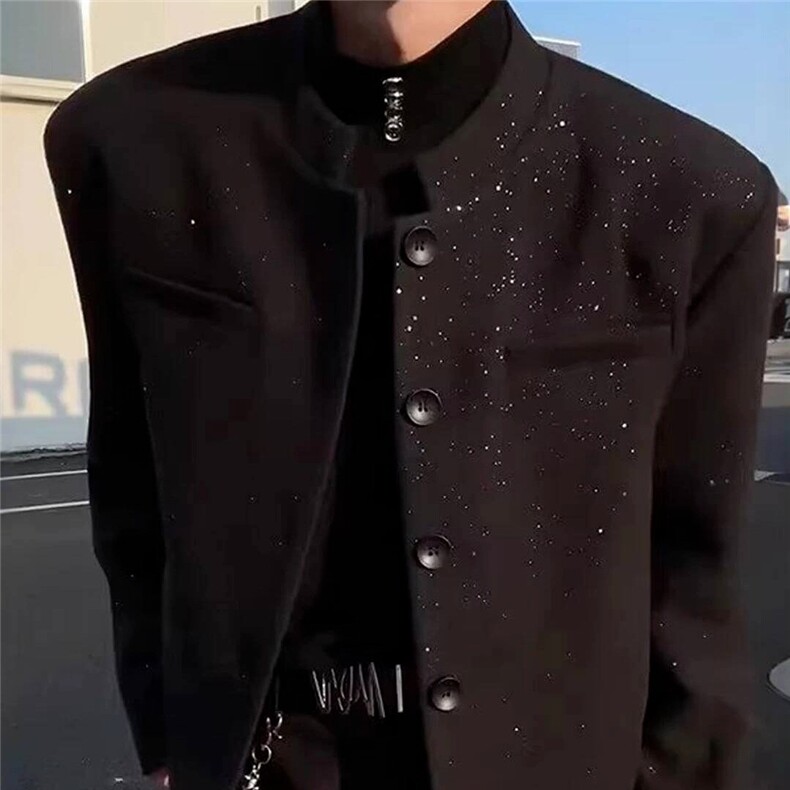 风春男立领西服满天星单排扣中山装外套加大码S-5XLJK0260P60,男装西服,星座1013-1