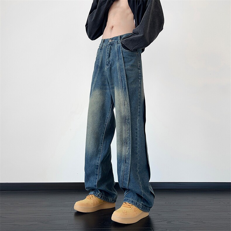 美式高街重工水洗宽松牛仔裤长裤A014-DY23309-P58控78,男装牛仔裤,电商A014