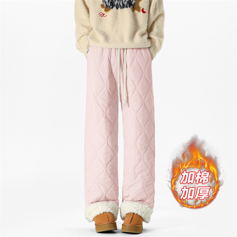 GENIOLAMODE羊羔绒菱格棉裤保暖百搭男士秋冬直筒青少年休闲长裤，男装棉裤，电商A001