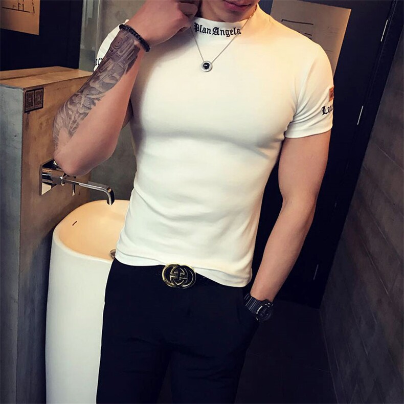夏季新款短袖t恤流夜店印花体恤衫修身男衣服A313-TX16-P35,男装T恤,电商A313