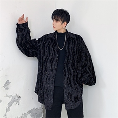 2021春秋新款手绘水波纹方领不规则衬衣外套男A，男装衬衫，电商A345