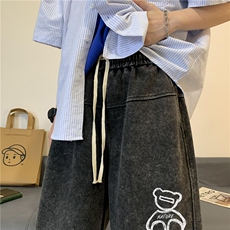 2026春夏新款纯棉水洗小熊印花短裤XZ604-DK106-P45控58，男装牛仔裤，星座604