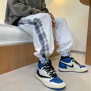 秋季玉米粒华夫格贴标抽绳格纹拼接休闲裤XZ604-KP43-P55控68