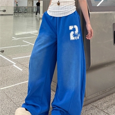 N1303-P53渐变做旧字母印花抽绳立体裤头松紧腰弯刀卫裤，男装休闲裤，电商B323A