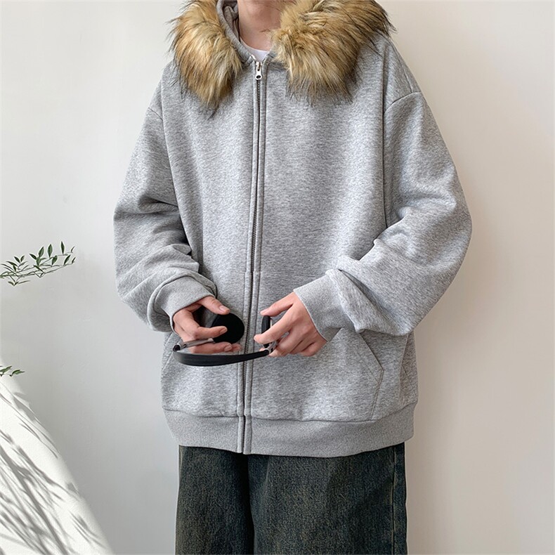 可拆卸毛领夹克外套加绒加厚保暖防风卫衣XZ302B-1-WT3456-P75,男装夹克,星座302B-1