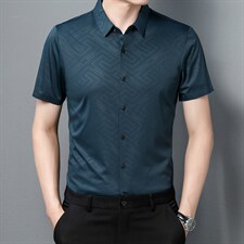 男士夏季短袖衬衫2023新款休闲商务衬衣男士上衣男装ZL1265-P60，男装衬衫，星座1105-3