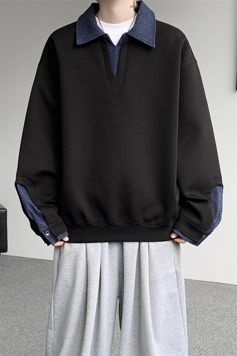8XL-M美式拼接新款翻领高级感衬衫领运动上衣长袖卫衣男WY26P68,男装衬衫,电商D206-1