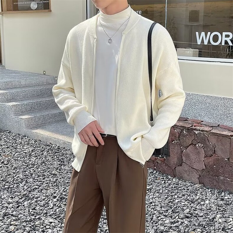 韩版针织开衫男春秋薄款纯色基本款休闲拉链毛衣外套男轻熟风 B15图片