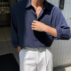 夏季衬衫男士长袖薄款清凉透气纯色衬衣韩系寸衫潮流高街图片