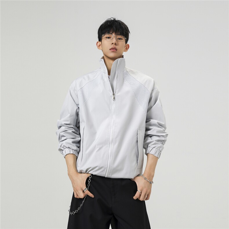 美式罗纹拼接袖子褶皱大码M-5XL教练夹克男JK78056P69控105,男装夹克,星座226-1