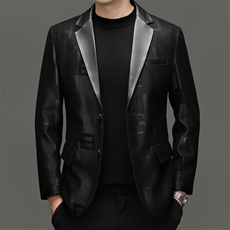 BG8113春秋款海宁真皮皮衣男绵羊皮印花西服商务休闲男装外套，男装西服，电商B360A（原721A）