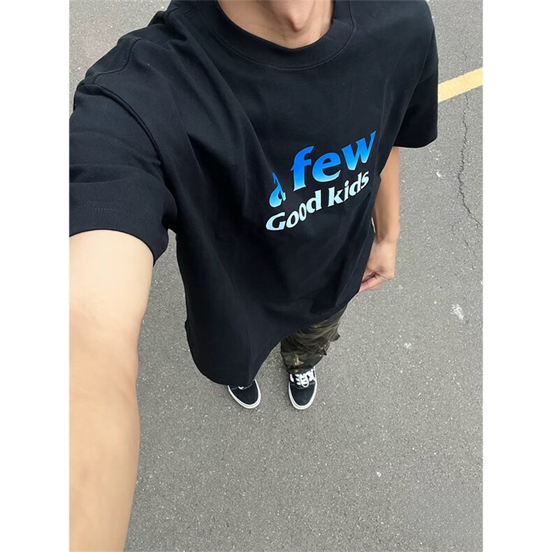 抖音得物供货210克现货宽松纯棉美式潮牌印花落肩袖纯棉T恤AT2183,男装T恤,电商A443