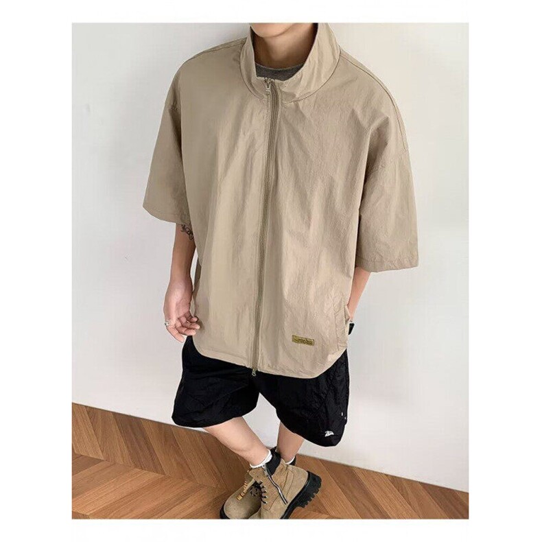 ER0355-P35日系短袖衬衫外套男夏季2025新款立领薄款半袖休闲上衣,男装T恤,电商C233