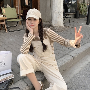 白色背带裤套装女2025春秋新款韩版显瘦俏皮减龄小个子休闲连体裤图片