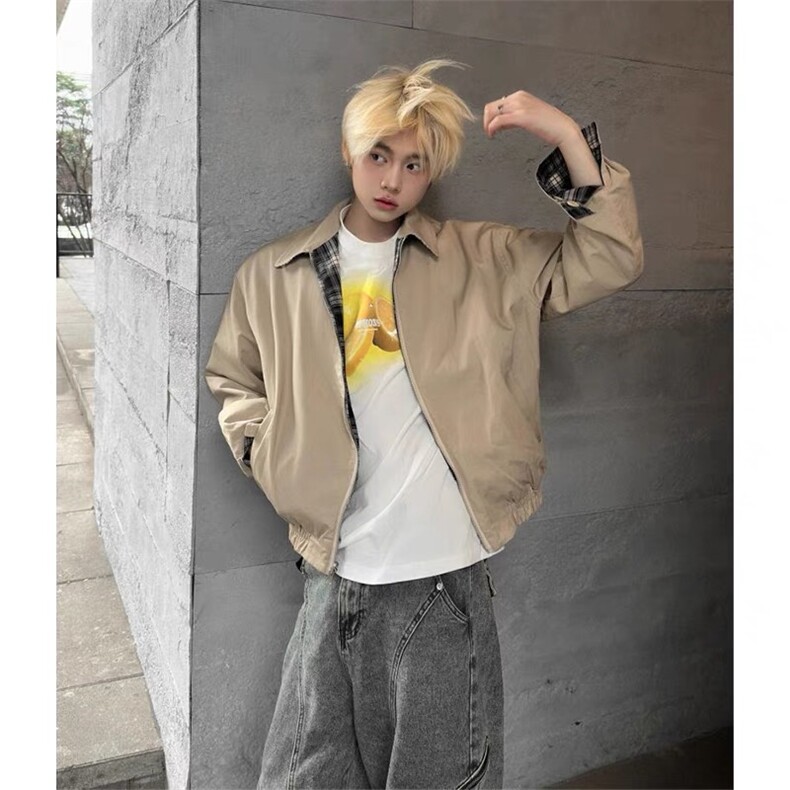 美式复古双面穿格子外套男春秋季美拉德穿搭棒球服夹克W257-P85,男装夹克,星座1007（原301D）