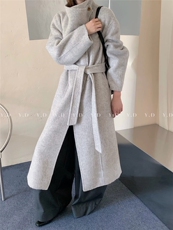 冬上新！2025秋冬新款设计感立领斜门襟长款系带显瘦，女装双面呢大衣，依嘟服饰