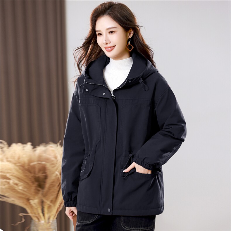 2025年冬季时尚潮流中长款休闲加绒加厚派克服,女装派克服,天丽