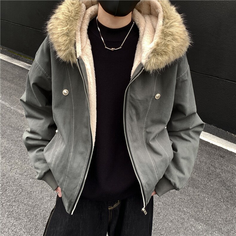冬季座山雕美式棉服外套男女兔毛冬季cleanfit派克服短款棉衣p128,男装棉衣,电商C307