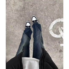 蓝色牛仔裤男生春秋季cleanfit复古做旧vibe潮牌宽松直筒阔腿长裤，男装牛仔裤，星座1008