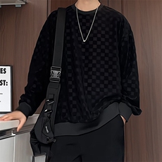 S5020/特P32春装新款棋盘格套头卫衣男潮宽松百搭长袖T恤外套，男装T恤，电商A141
