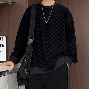 S5020/特P32春装新款棋盘格套头卫衣男潮宽松百搭长袖T恤外套图片