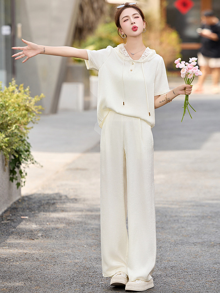 休闲套装女2025夏韩系高级松弛感洋气时尚减龄粉色卫衣穿搭一整套,女装套装/套裙,奕薇雅