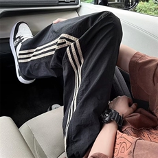 美式复古条纹拼接速干裤薄款宽松bf慵懒风休闲裤2704-P40，男装休闲裤，星座1001-1