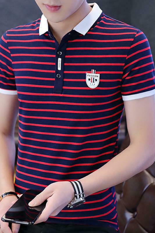 款8029男士短袖T恤潮牌男装条纹翻领polo衫修身潮流半袖,男装T恤,电商D310（原电商305）