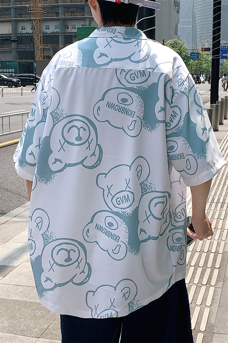 港风休闲情侣大码短袖衬衫男潮帅气半袖衬衣男士寸衫DCS766P40控,男装衬衫,星座227-7