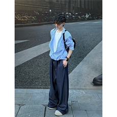 C316CS2521P68拼接撞色长袖衬衫假两件衬衣时尚百搭蓝色潮，男装衬衫，电商C316