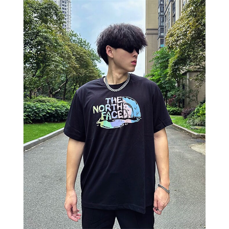 抖音得物210克现货宽松纯棉美式潮牌印花落肩袖纯棉T恤AT21133,男装T恤,电商A443