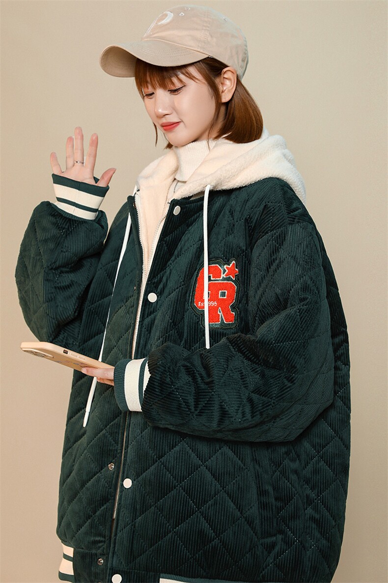 冬款中性风毛巾绣棉服假两件连帽休闲外套男士8135-P140控价178,男装棉衣,电商A441-1