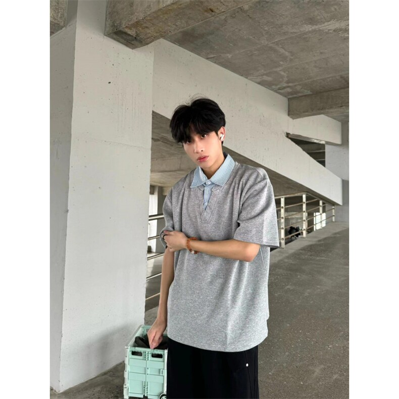 短袖男款夏季polo衫学院风拼料翻领T恤男假两件T719,男装T恤,星座1116A（原606A-3）