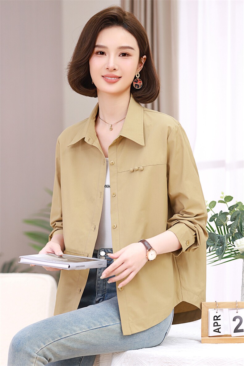 2025春秋长袖衬衫领时尚潮流简约气质女通勤开衫减龄百搭衬衣外套,女装衬衫,木橙西子
