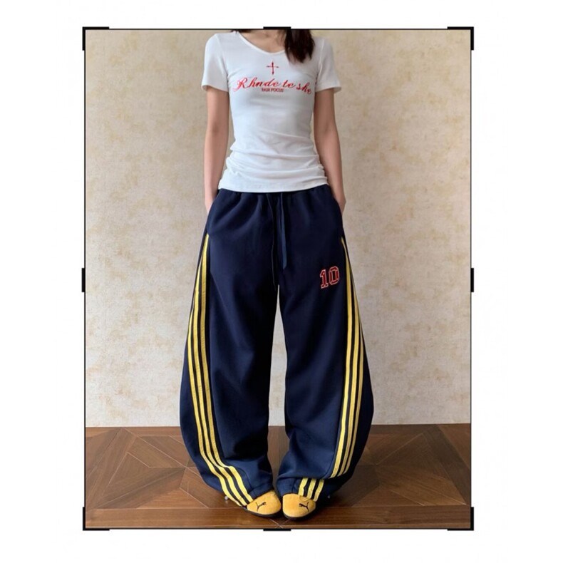 AK1923-P53新款刺绣撞色拼接三道杠宽松运动休闲裤，女装休闲裤，星座617A-2