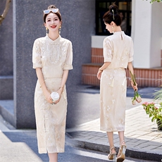 2024年夏季新款女时尚新中式裙子重工亮片刺绣改良旗袍，商品下架区，采品优优
