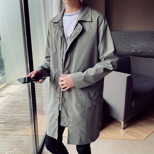 9056新款风衣中长款宽松休闲风衣男P95灰色